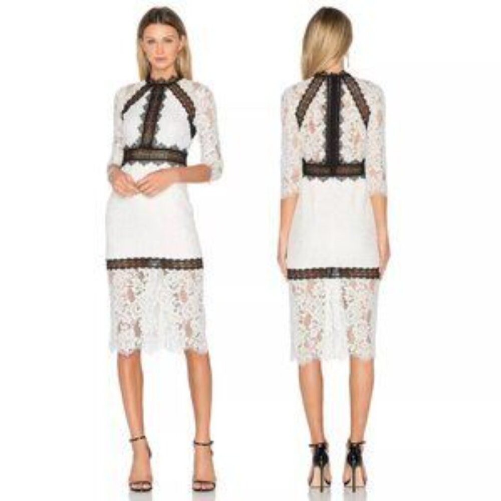 STUNNING ALEXIS LACE BLACK AND WHITE DRESS XS